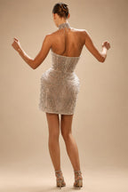 Glamorous Ivory Beaded Strapless Mini Sheath Wedding Dress with Choker ZP117