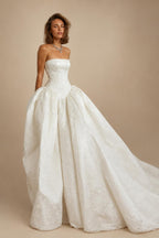 Classic White Satin Strapless Ball Gown Wedding Dress with Train ZP122