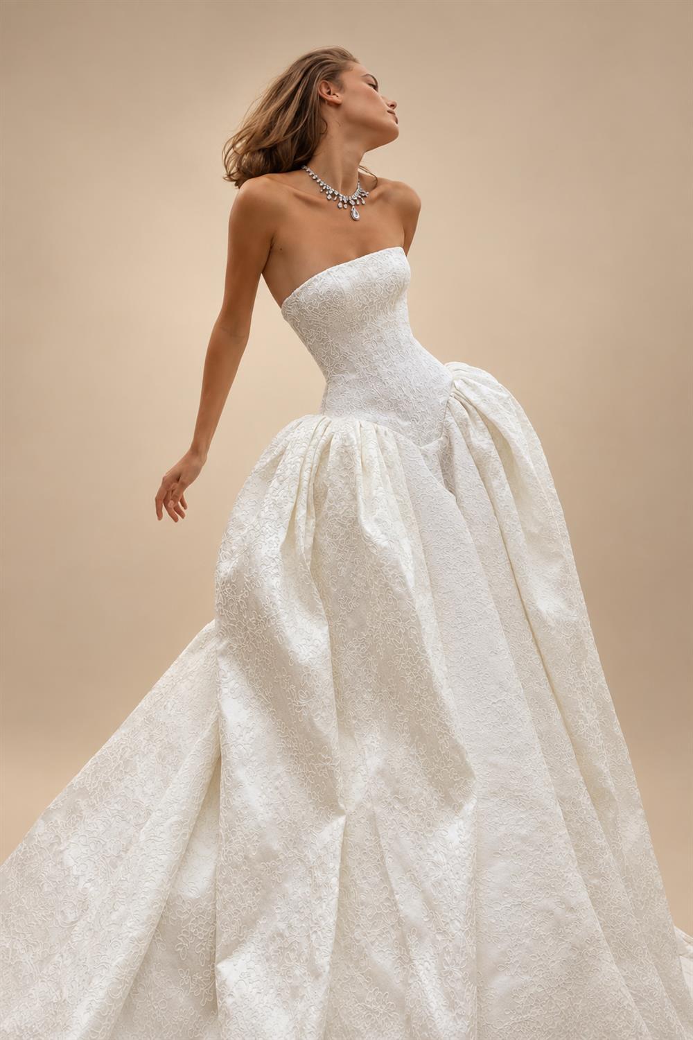 Classic White Satin Strapless Ball Gown Wedding Dress with Train ZP122