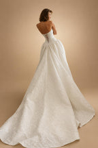 Classic White Satin Strapless Ball Gown Wedding Dress with Train ZP122