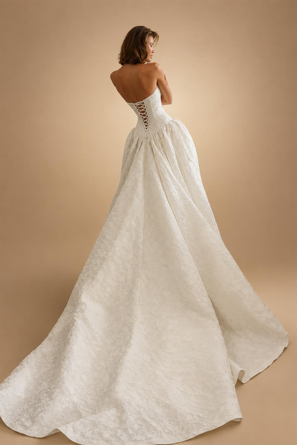 Classic White Satin Strapless Ball Gown Wedding Dress with Train ZP122