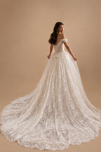 Opulent Ivory Off-the-Shoulder Beaded Lace Tulle Ball Gown Wedding Dress ZP127
