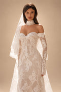 Elegant Ivory Sweetheart Neckline Sheer Lace Mermaid Wedding Dress with Veil ZP133