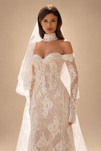 Elegant Ivory Sweetheart Neckline Sheer Lace Mermaid Wedding Dress with Veil ZP133