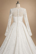 Luxury White Lace Long Sleeve Square Neck Wedding Dress with Veil ZP136