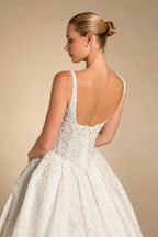 Luxury White Spaghetti Strap Beaded Satin Ball Gown Wedding Dress ZP139