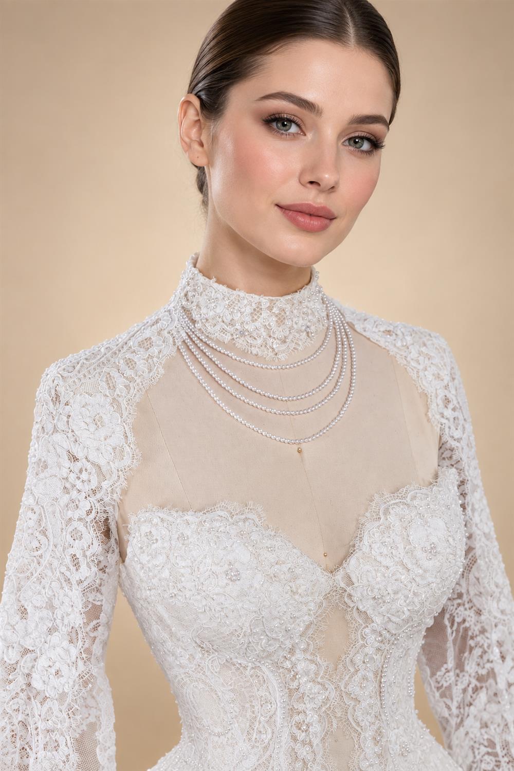 Luxury Ivory Strapless Lace Train Wedding Dress with Scarf ZP140