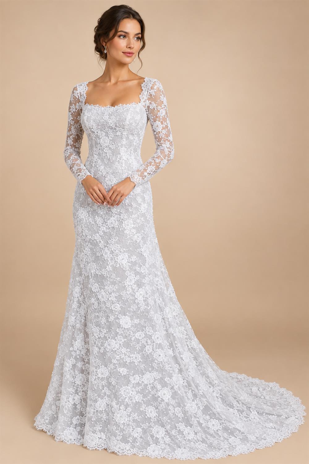 Luxury Ivory Strapless Lace Train Wedding Dress with Scarf ZP140
