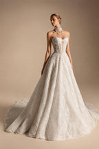 Luxury Ivory Strapless Lace Train Wedding Dress with Scarf ZP140