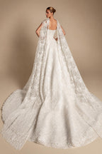 Luxury Ivory Strapless Lace Train Wedding Dress with Scarf ZP140