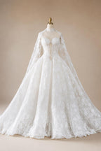 Luxury Ivory Strapless Lace Train Wedding Dress with Scarf ZP140
