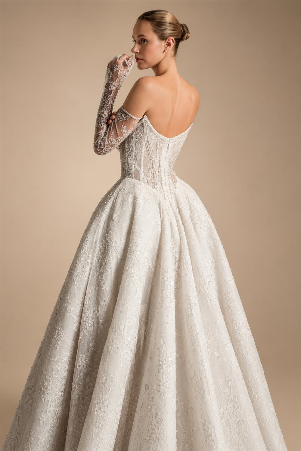 Luxury Ivory Strapless Lace High-Slit A-Line Wedding Dress ZP141