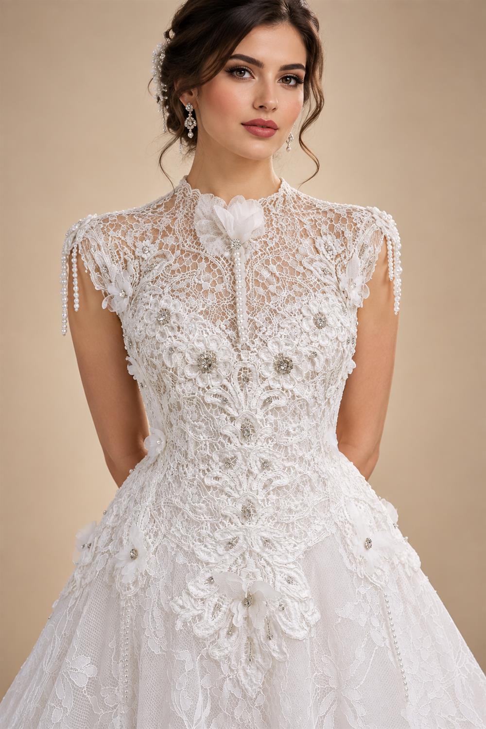 Luxury White Embroidered 3D Floral Strapless Ball Gown Wedding Dress ZP159