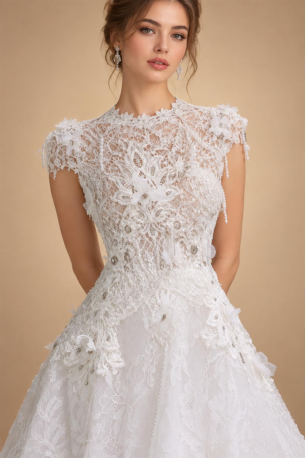 Luxury White Embroidered 3D Floral Strapless Ball Gown Wedding Dress ZP159