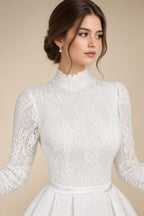 Luxury High Neck Lace Wedding Dress with Overskirt ZP174