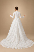 Luxury High Neck Lace Wedding Dress with Overskirt ZP174