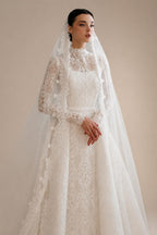Luxury High Neck Lace Wedding Dress with Overskirt ZP174