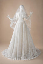Luxury High Neck Lace Wedding Dress with Overskirt ZP174