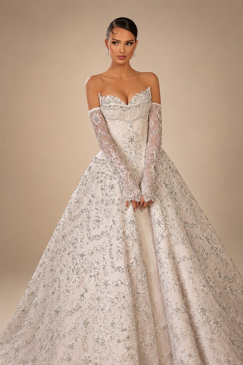 Luxury Off Shoulder Beaded Ball Gown Wedding Dress ZP181