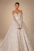 Luxury Off Shoulder Beaded Ball Gown Wedding Dress ZP181