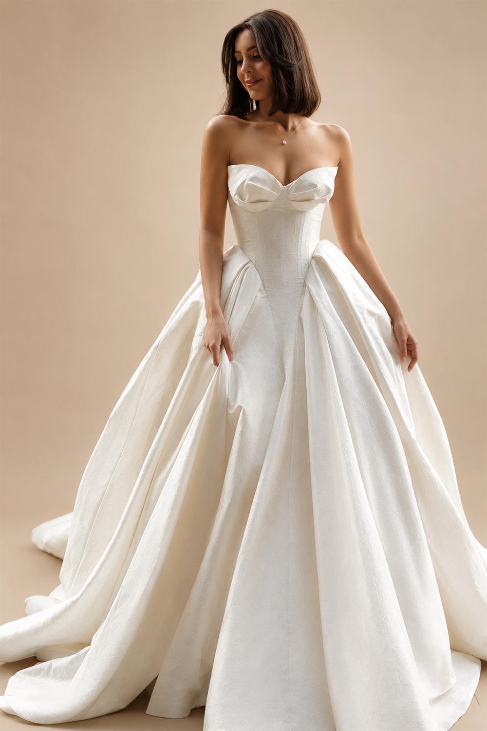 Luxury Sweetheart Satin Ball Gown Wedding Dress with Overskirt ZP185