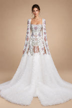Luxury White Off-Shoulder Diamond Ball Gown Wedding Dress with Cape ZP187
