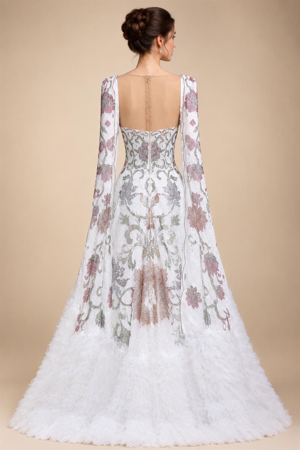 Luxury White Off-Shoulder Diamond Ball Gown Wedding Dress with Cape ZP187