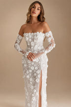 Luxury 3D Floral Sequin Strapless Wedding Dress with Detachable Sleeves ZP188