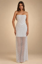 Luxury White Sequin Pearl Strapless Wedding Dress ZP190