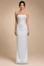Luxury White Sequin Pearl Strapless Wedding Dress ZP190