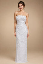 Luxury White Sequin Pearl Strapless Wedding Dress ZP190