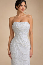 Luxury White Sequin Pearl Strapless Wedding Dress ZP190