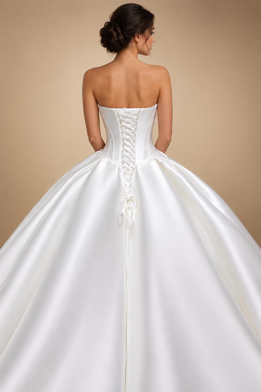 Luxury Pearl Strapless Ball Gown White Wedding Dress ZP192