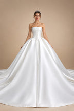 Luxury Pearl Strapless Ball Gown White Wedding Dress ZP192