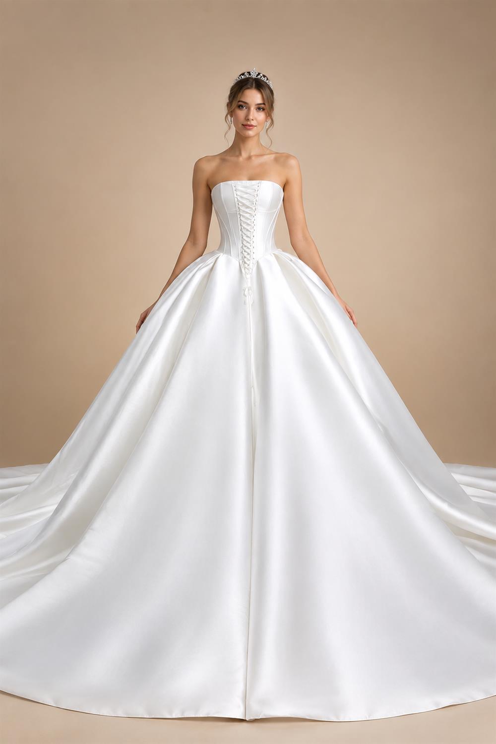 Luxury Pearl Strapless Ball Gown White Wedding Dress ZP192