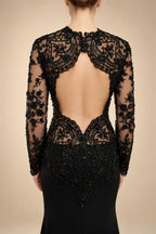 Black Luxury Gothic Heavy Beading Wedding Dress Mermaid Sheer Full Lace Circular Train ZP193
