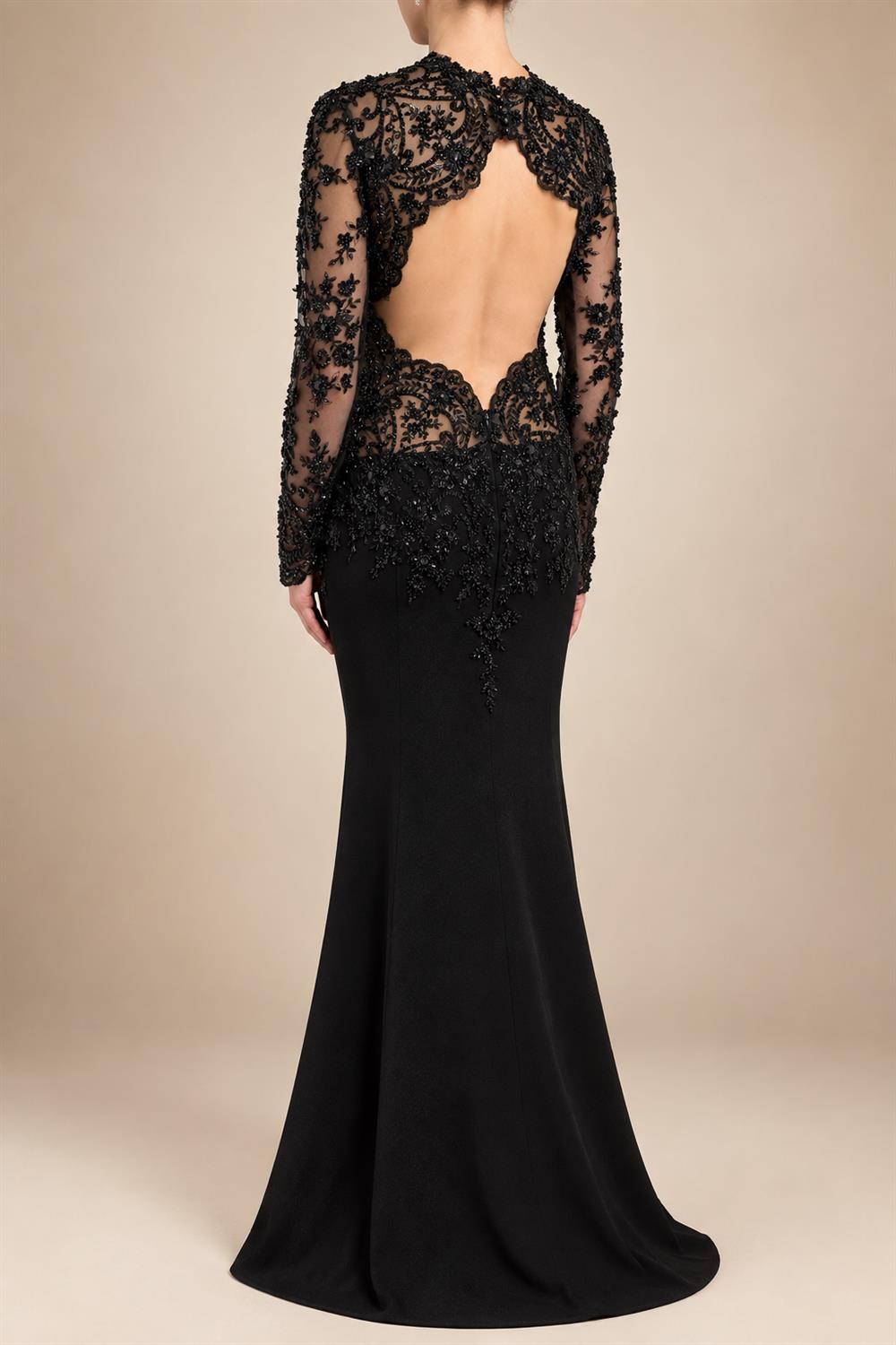 Black Luxury Gothic Heavy Beading Wedding Dress Mermaid Sheer Full Lace Circular Train ZP193