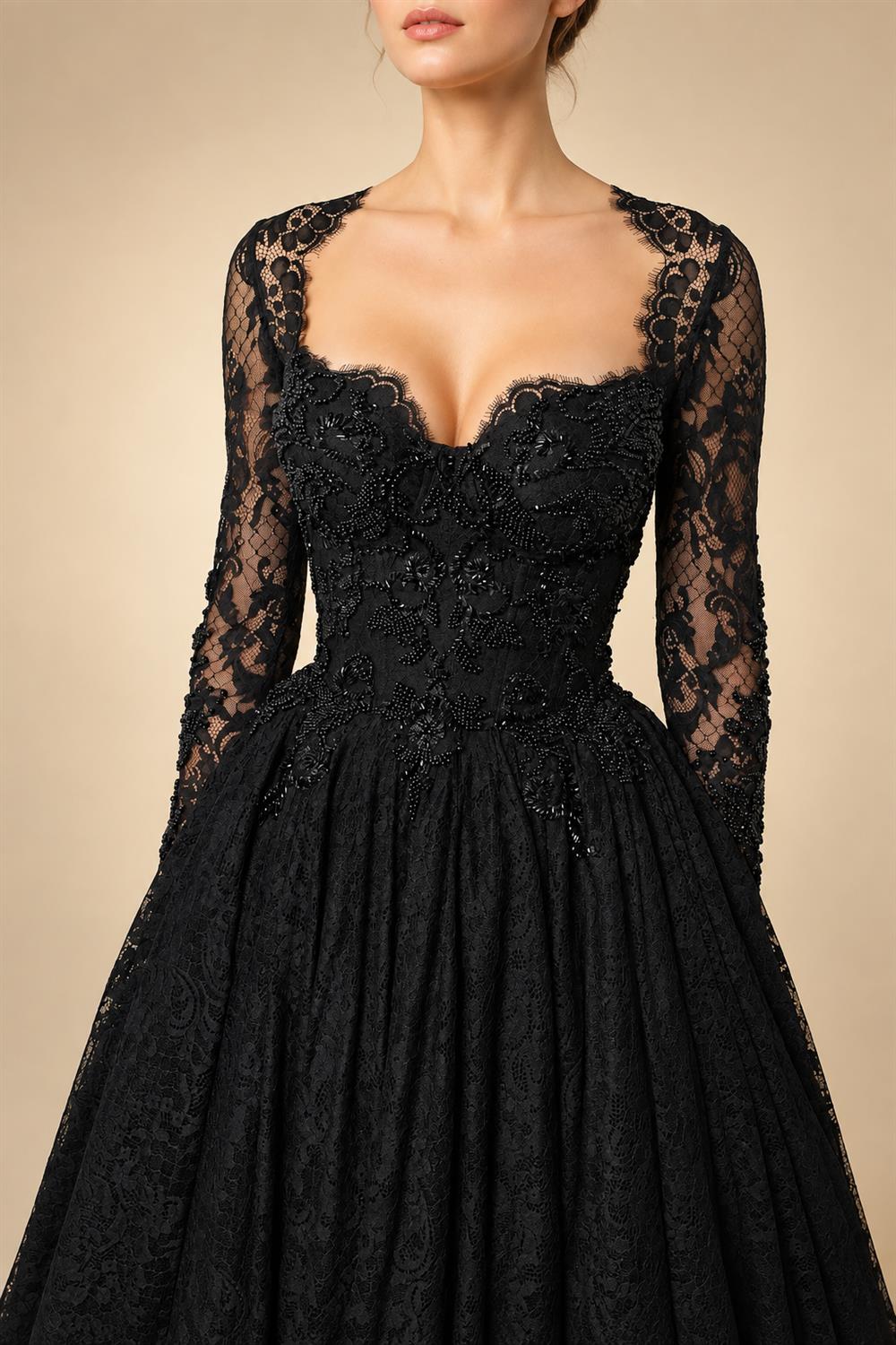 Black Luxury Gothic Wedding Dress Heavy Beaded Lace Ball Gown  ZP197