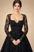 Black Luxury Gothic Wedding Dress Heavy Beaded Lace Ball Gown  ZP197