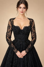 Black Luxury Gothic Wedding Dress Heavy Beaded Lace Ball Gown  ZP197