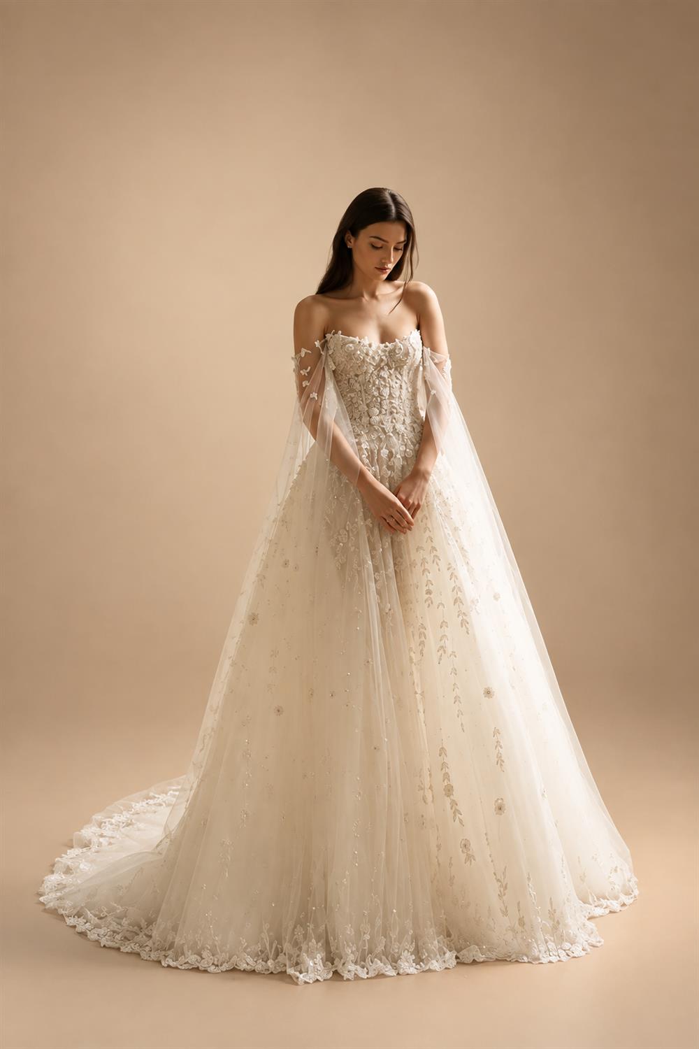 White Sparkly Beaded Corset Tulle Wedding Gown with Long Train ZP206