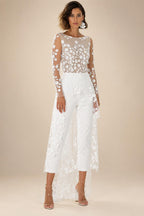 White Jumpsuit Beach Wedding Dresses Long Sleeve