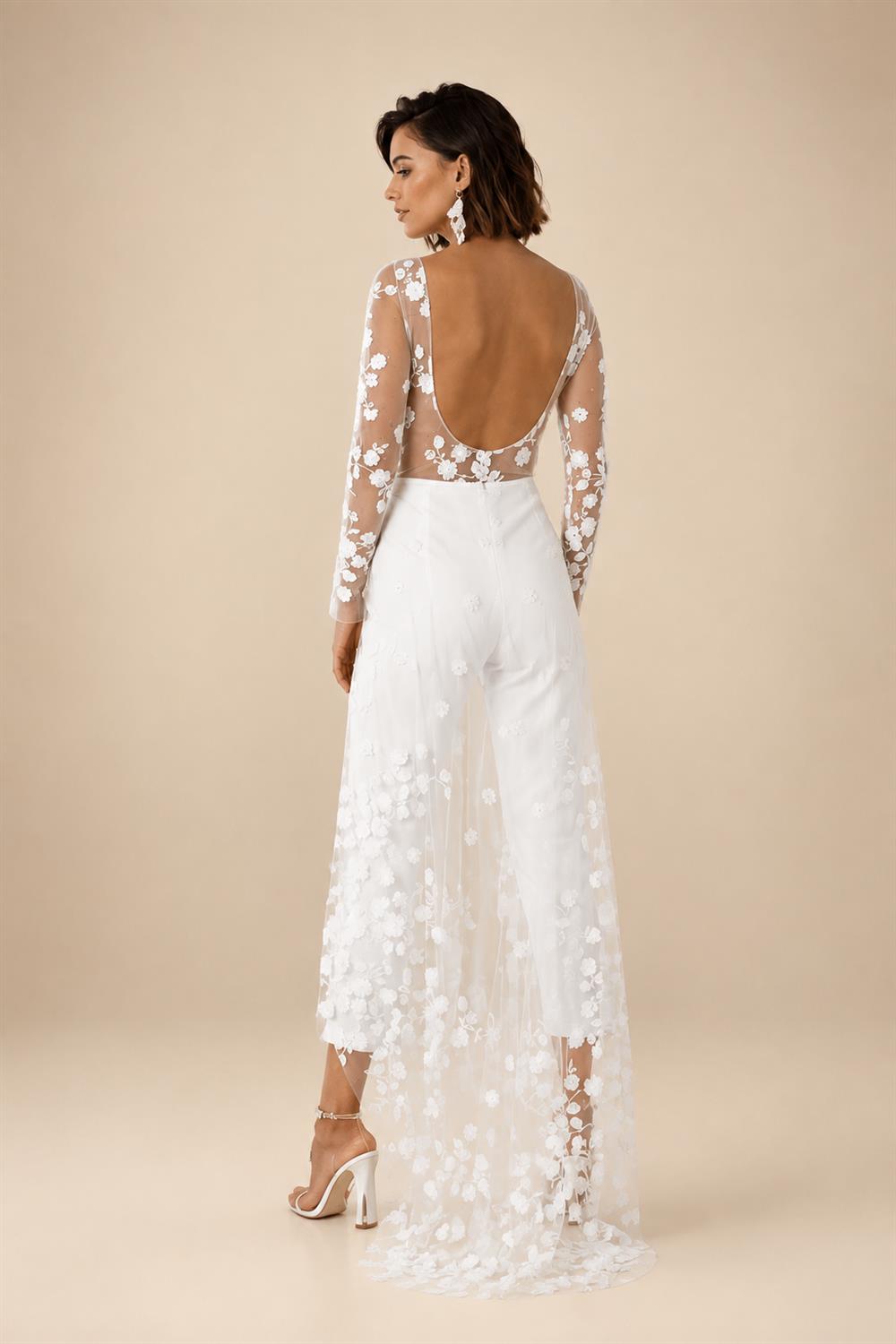White Jumpsuit Beach Wedding Dresses Long Sleeve
