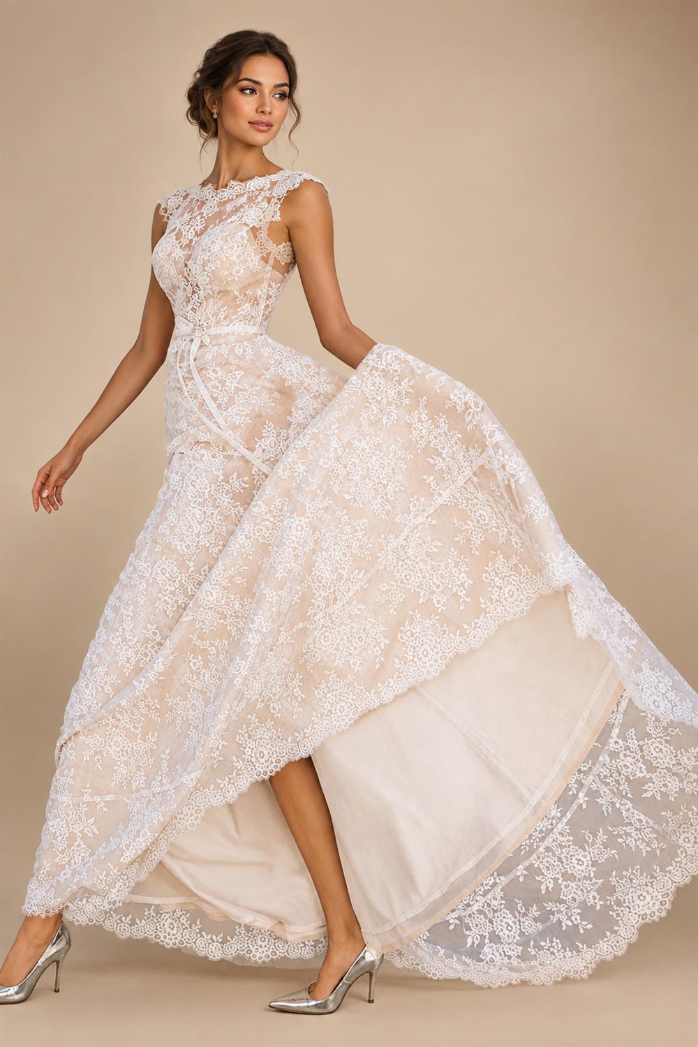 Vintage Champagne Lace Bohemian Wedding Dress A Line Cap Sleeve