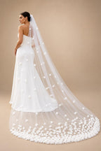 3D Tulle Flower Cathedral Bridal Veil Train Soft Tulle Wedding Veil with Comb White Ivory for Wedding Ceremony Photography G93