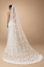 3D Tulle Flower Cathedral Bridal Veil Train Soft Tulle Wedding Veil with Comb White Ivory for Wedding Ceremony Photography G93