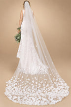 3D Tulle Flower Cathedral Bridal Veil Train Soft Tulle Wedding Veil with Comb White Ivory for Wedding Ceremony Photography G93