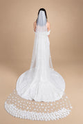 3D Tulle Flower Cathedral Bridal Veil Train Soft Tulle Wedding Veil with Comb White Ivory for Wedding Ceremony Photography G93