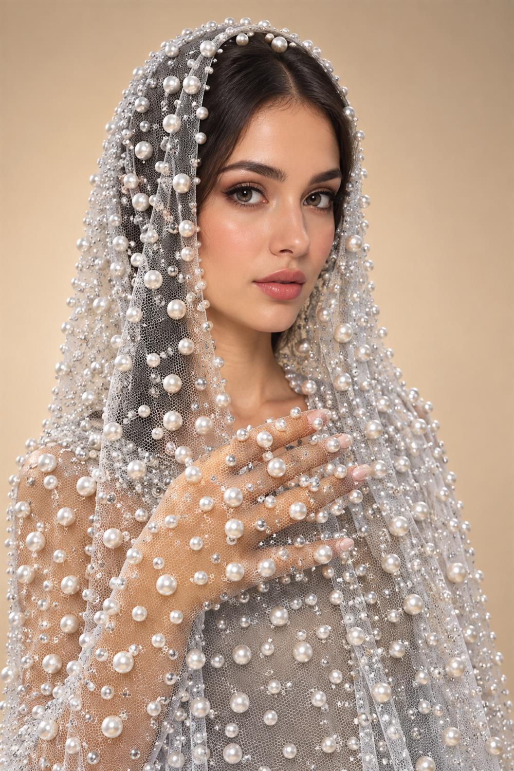 TOPQUEEN V139A Luxurious Wedding Veil with Pearls 5 Meter Long Bridal Veils Delicate Beaded Cathedral Length Veil Customizable