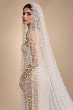 TOPQUEEN V139A Luxurious Wedding Veil with Pearls 5 Meter Long Bridal Veils Delicate Beaded Cathedral Length Veil Customizable